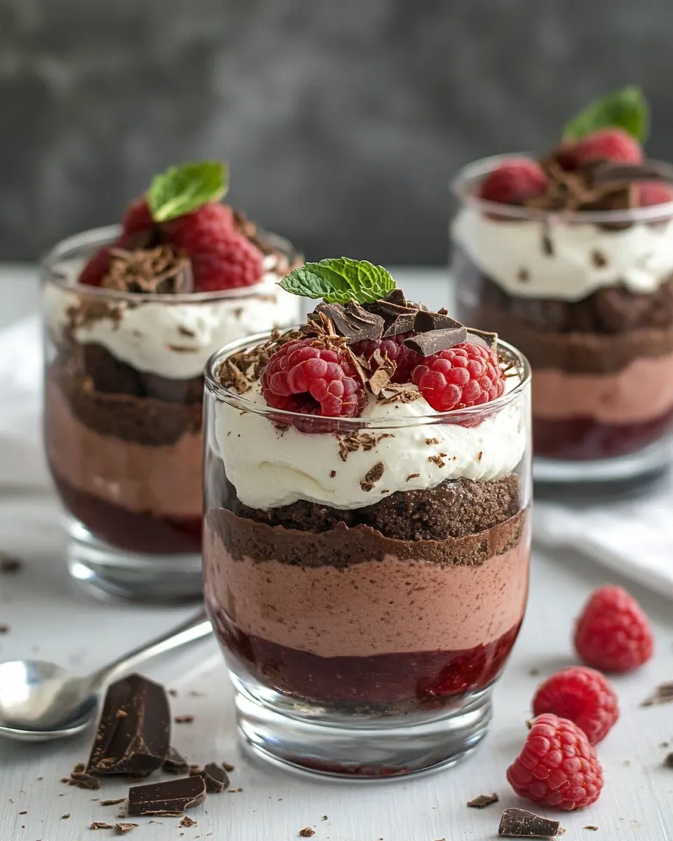 Healthy Brownie Chocolate Raspberry Mousse Parfaits