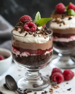 Healthy Brownie Chocolate Raspberry Mousse Parfaits