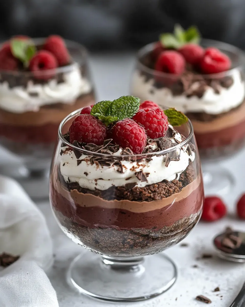 Healthy Brownie Chocolate Raspberry Mousse Parfaits