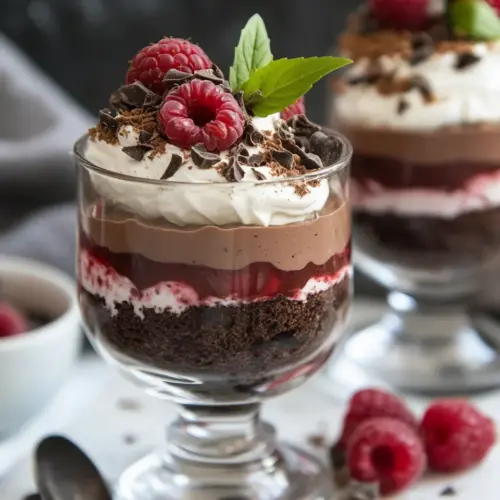 Healthy Brownie Chocolate Raspberry Mousse Parfaits