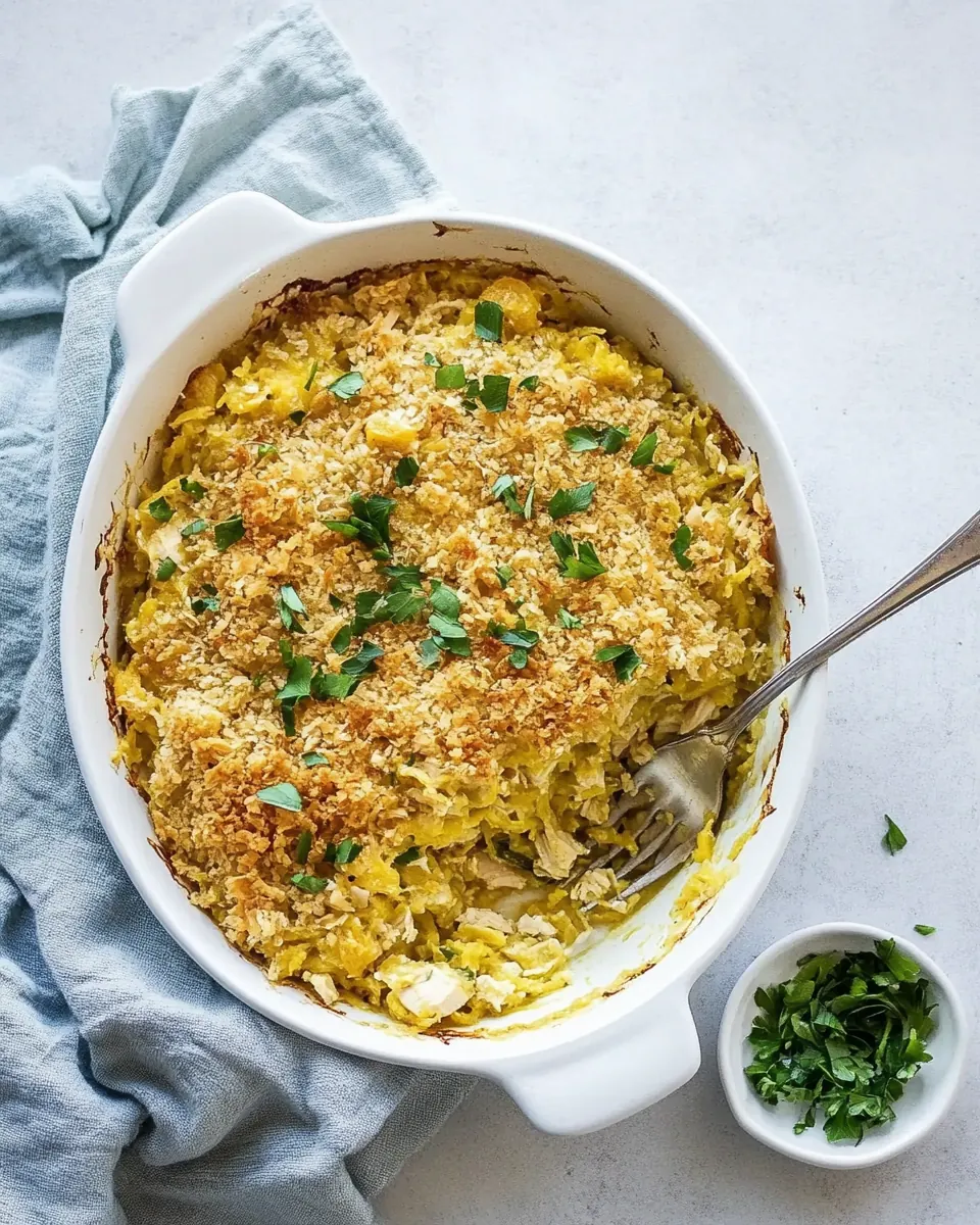 Healthy Chicken Noodle Casserole with Spaghetti Squash