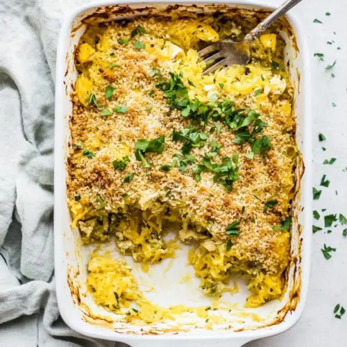 Healthy Chicken Noodle Casserole with Spaghetti Squash