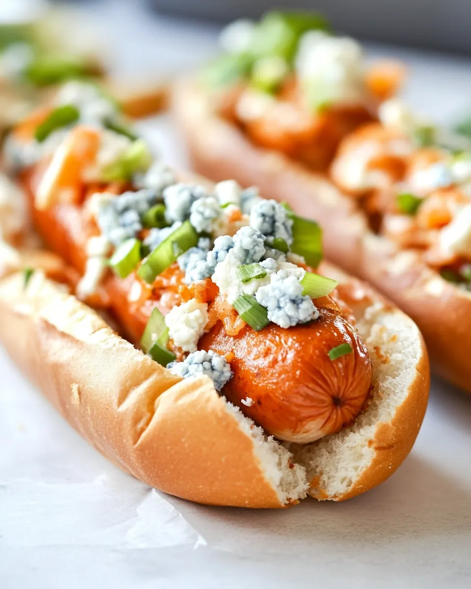 Healthy Loaded Cheddar Blue Cheese Buffalo Chicken Dogs