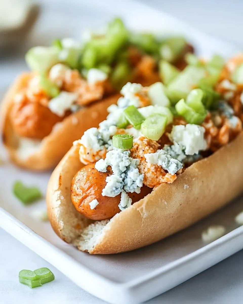 Healthy Loaded Cheddar Blue Cheese Buffalo Chicken Dogs