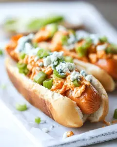 Healthy Loaded Cheddar Blue Cheese Buffalo Chicken Dogs