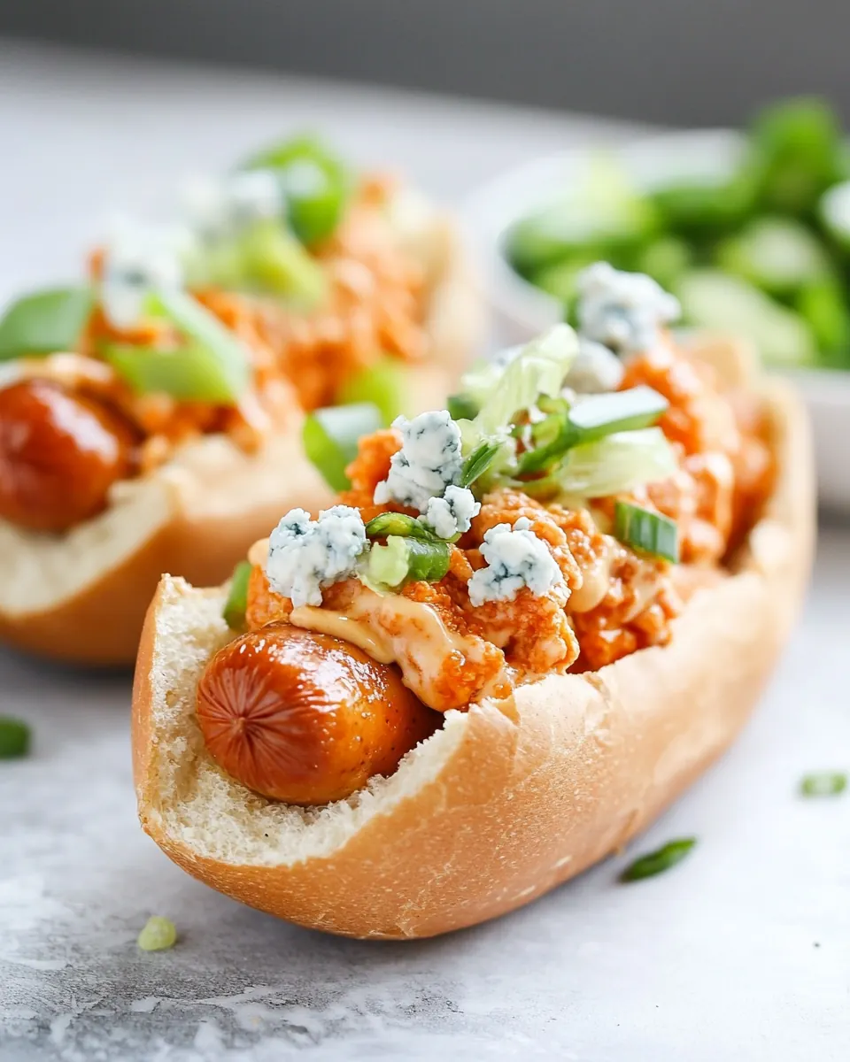 Healthy Loaded Cheddar Blue Cheese Buffalo Chicken Dogs