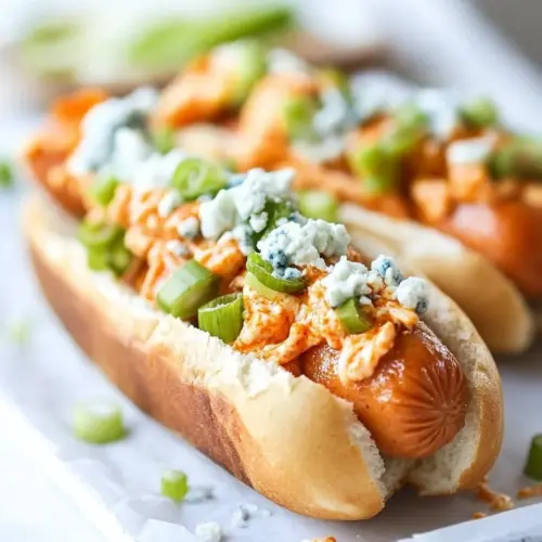 Healthy Loaded Cheddar Blue Cheese Buffalo Chicken Dogs