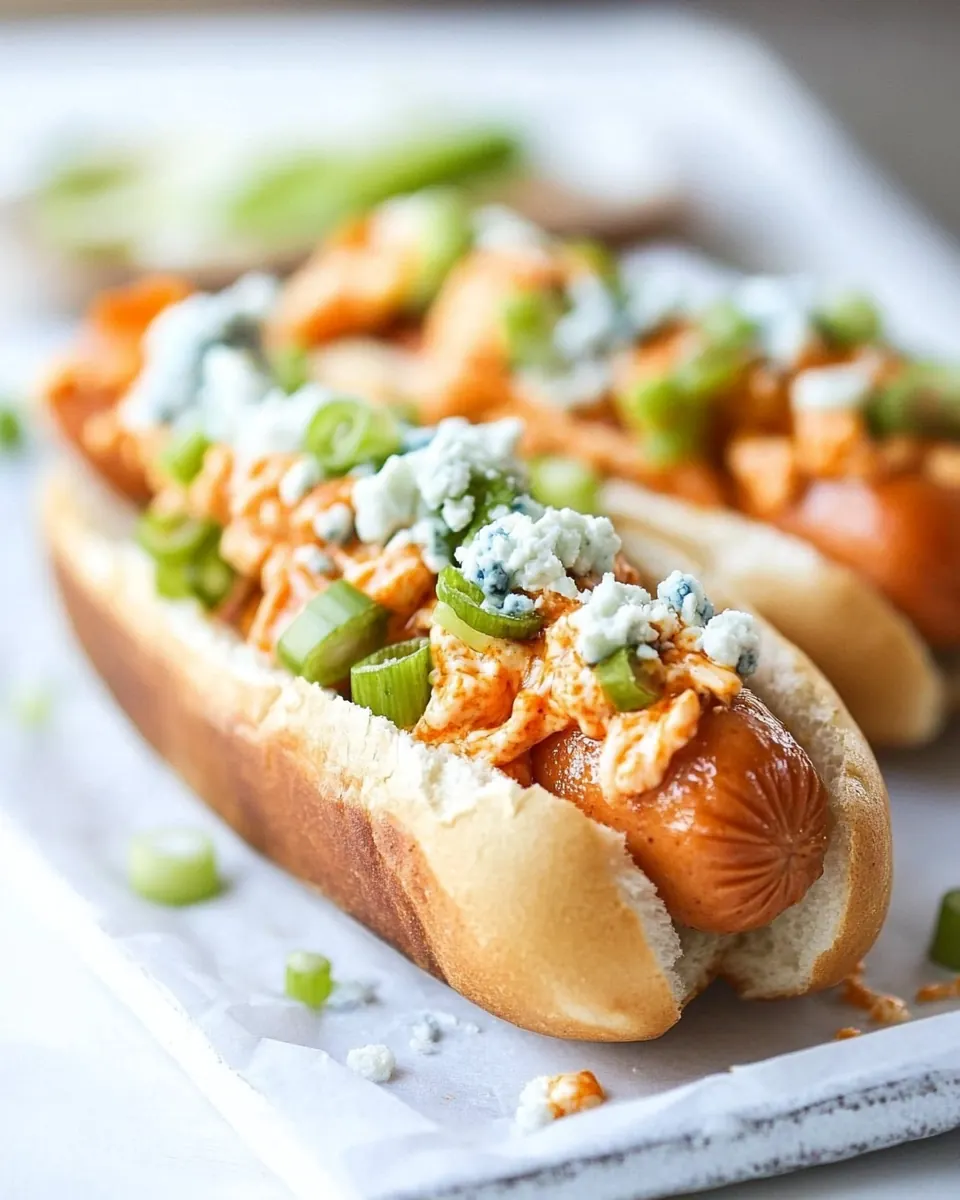 Healthy Loaded Cheddar Blue Cheese Buffalo Chicken Dogs