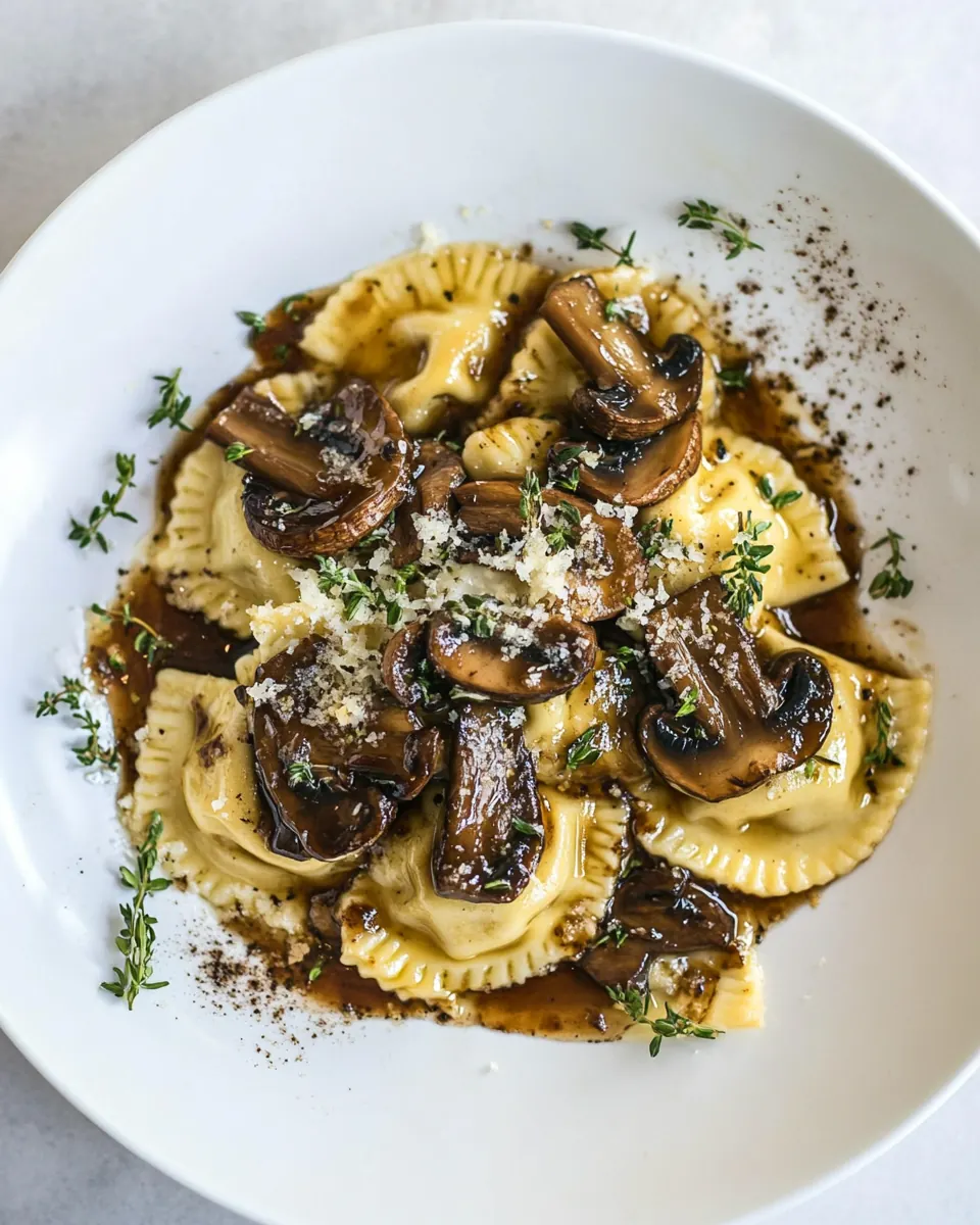 Herby Buttered Balsamic Mushroom Ravioli