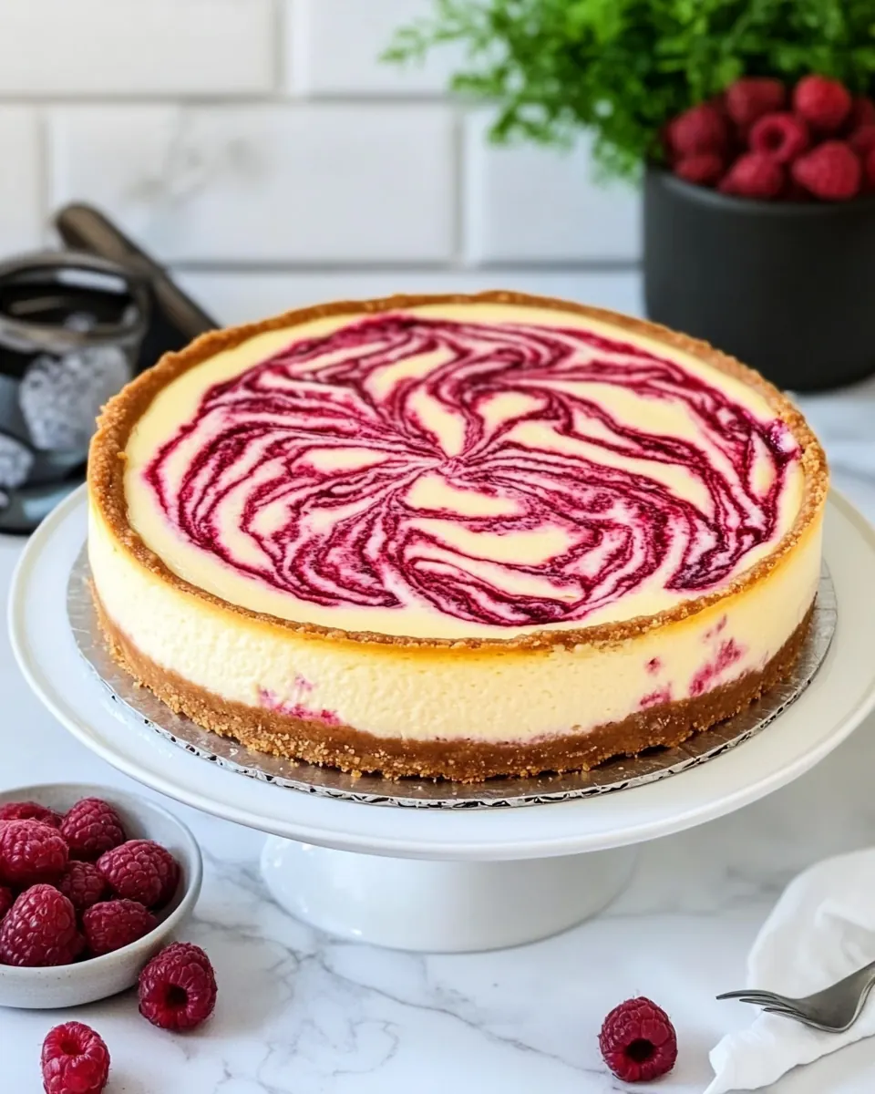 Homemade Raspberry Swirl Cheesecake