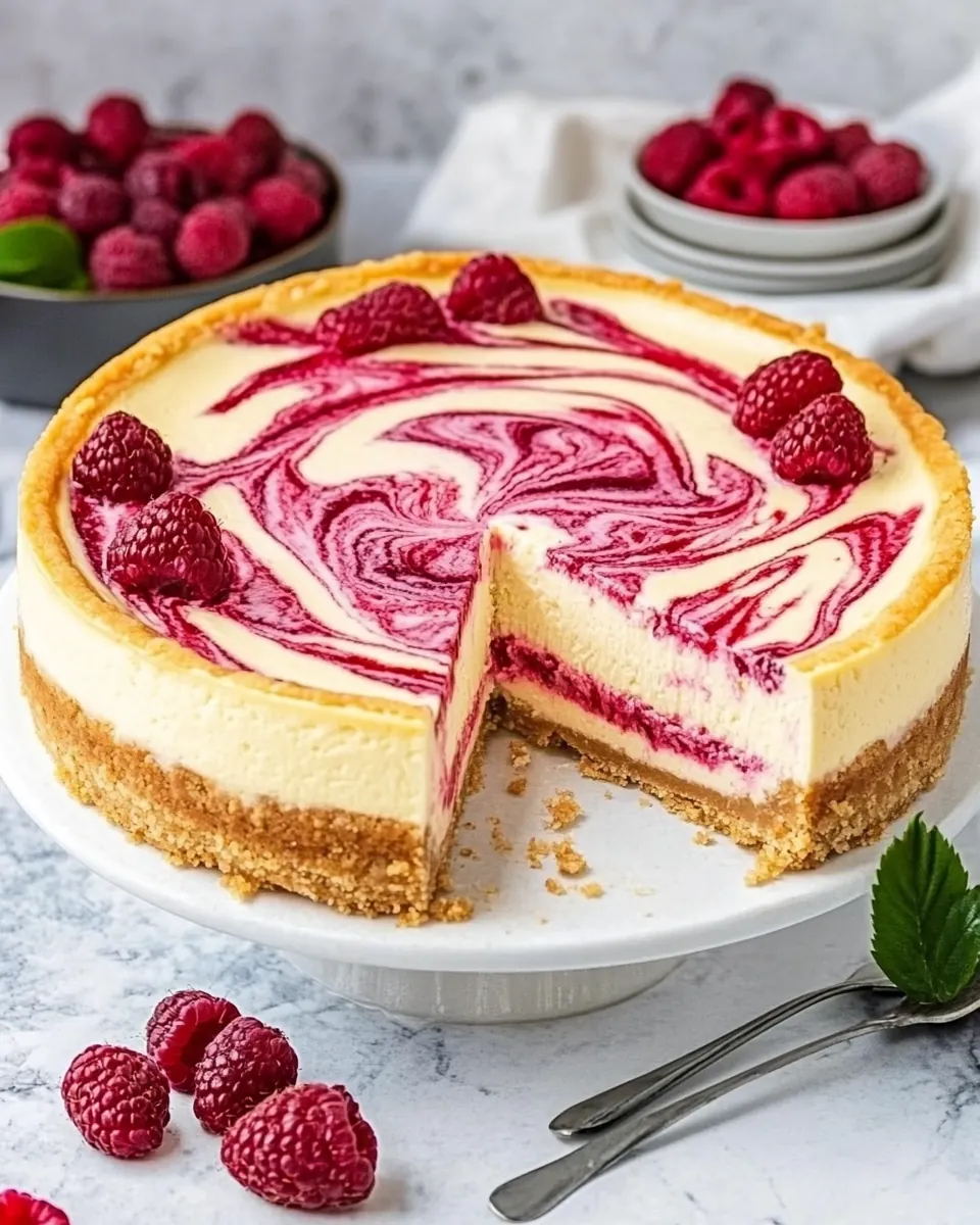 Homemade Raspberry Swirl Cheesecake