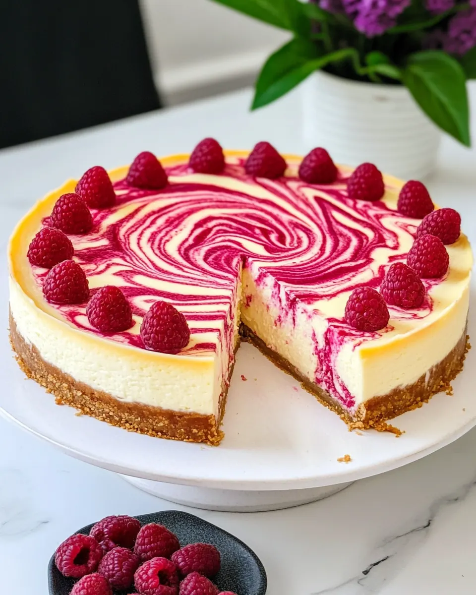Homemade Raspberry Swirl Cheesecake