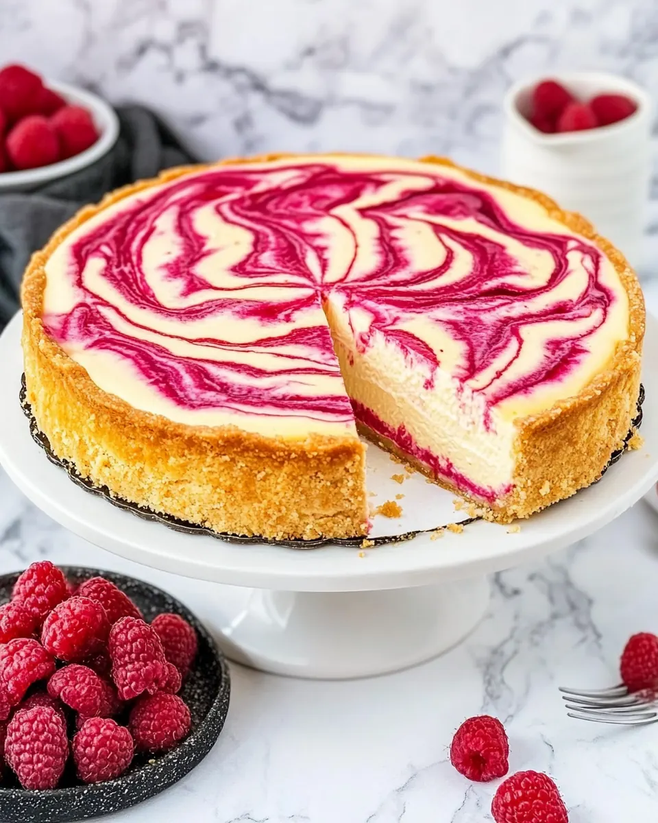 Homemade Raspberry Swirl Cheesecake