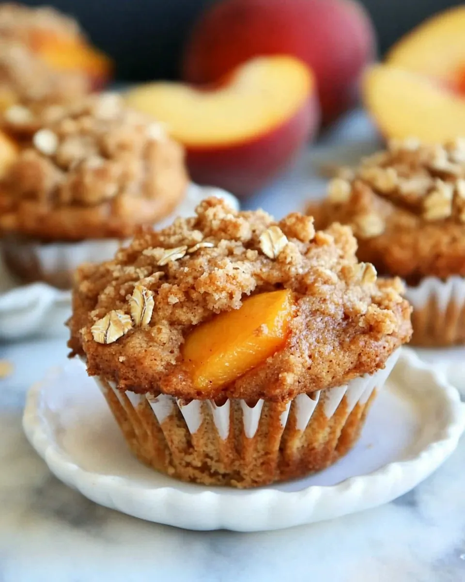 Honey Peach Muffins with Oat Streusel Topping