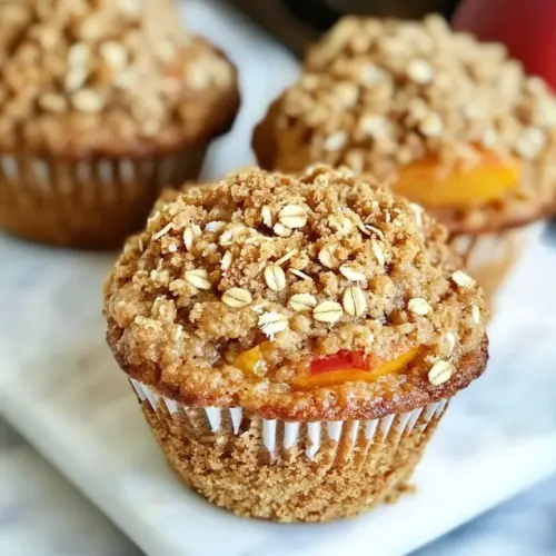 Honey Peach Muffins with Oat Streusel Topping