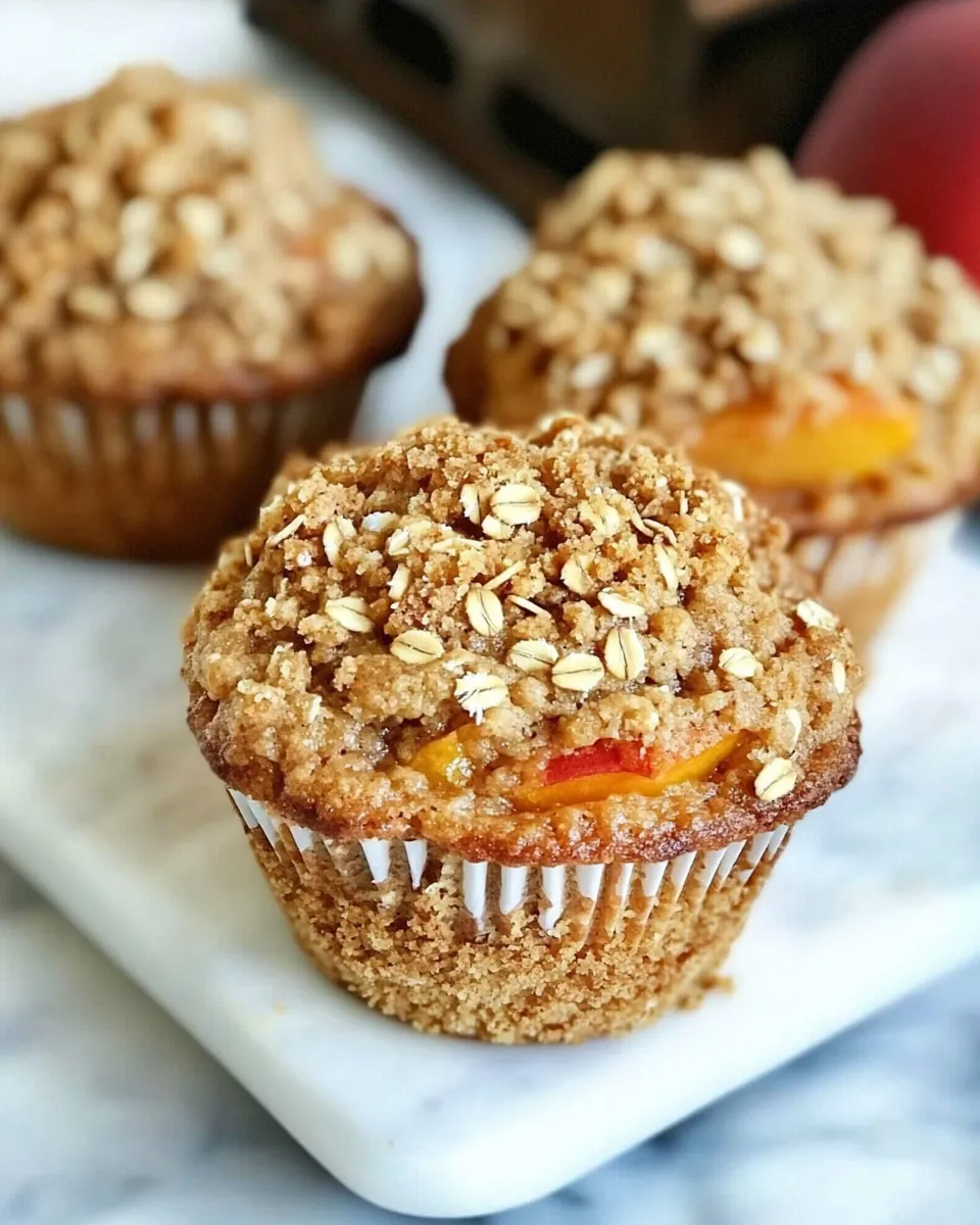 Honey Peach Muffins with Oat Streusel Topping
