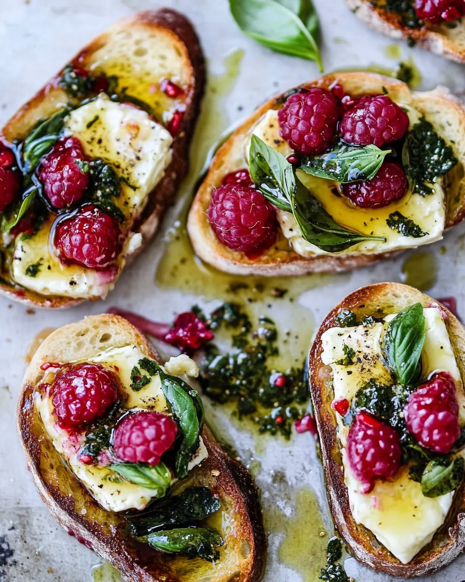 Honey Raspberry Brie Crostini with Basil Oil