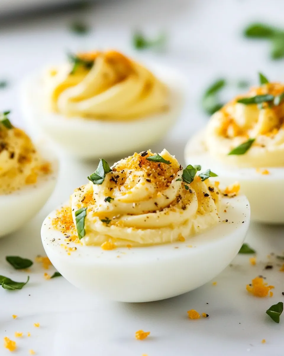 Italian Deviled Eggs with Garlic and Basil
