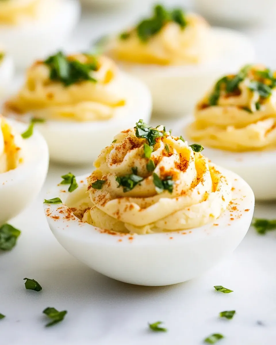 Italian Deviled Eggs with Garlic and Basil