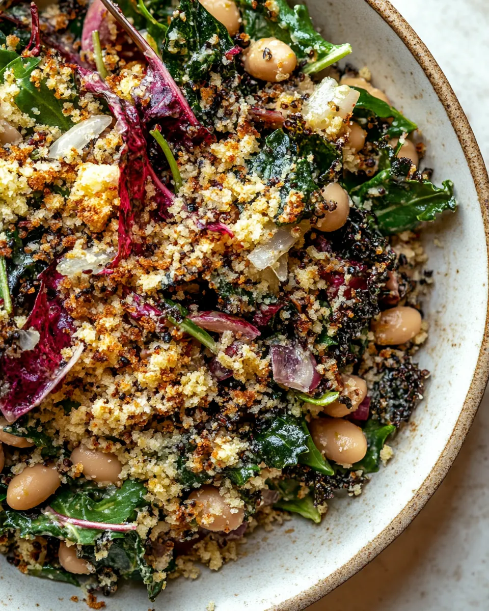 Kale Arugula Butter Bean Salad with Mustard Tahini and Garlicky Bread Crumbs