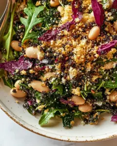 Kale Arugula Butter Bean Salad with Mustard Tahini and Garlicky Bread Crumbs