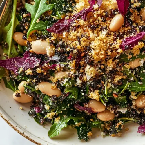 Kale Arugula Butter Bean Salad with Mustard Tahini and Garlicky Bread Crumbs
