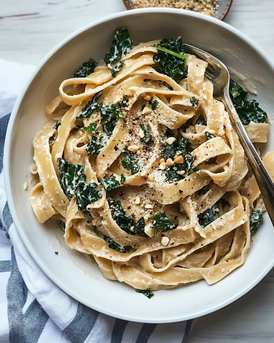 Kale Pasta with Sunflower Cream Sauce