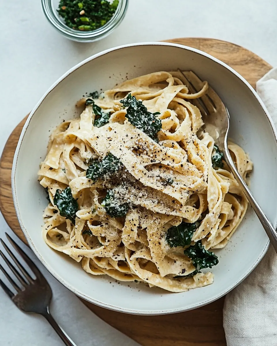 Kale Pasta with Sunflower Cream Sauce