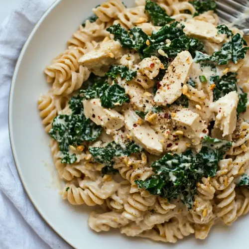 Kale Pasta with Sunflower Cream Sauce