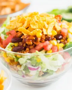Layered Loaded Chicken Taco Salad