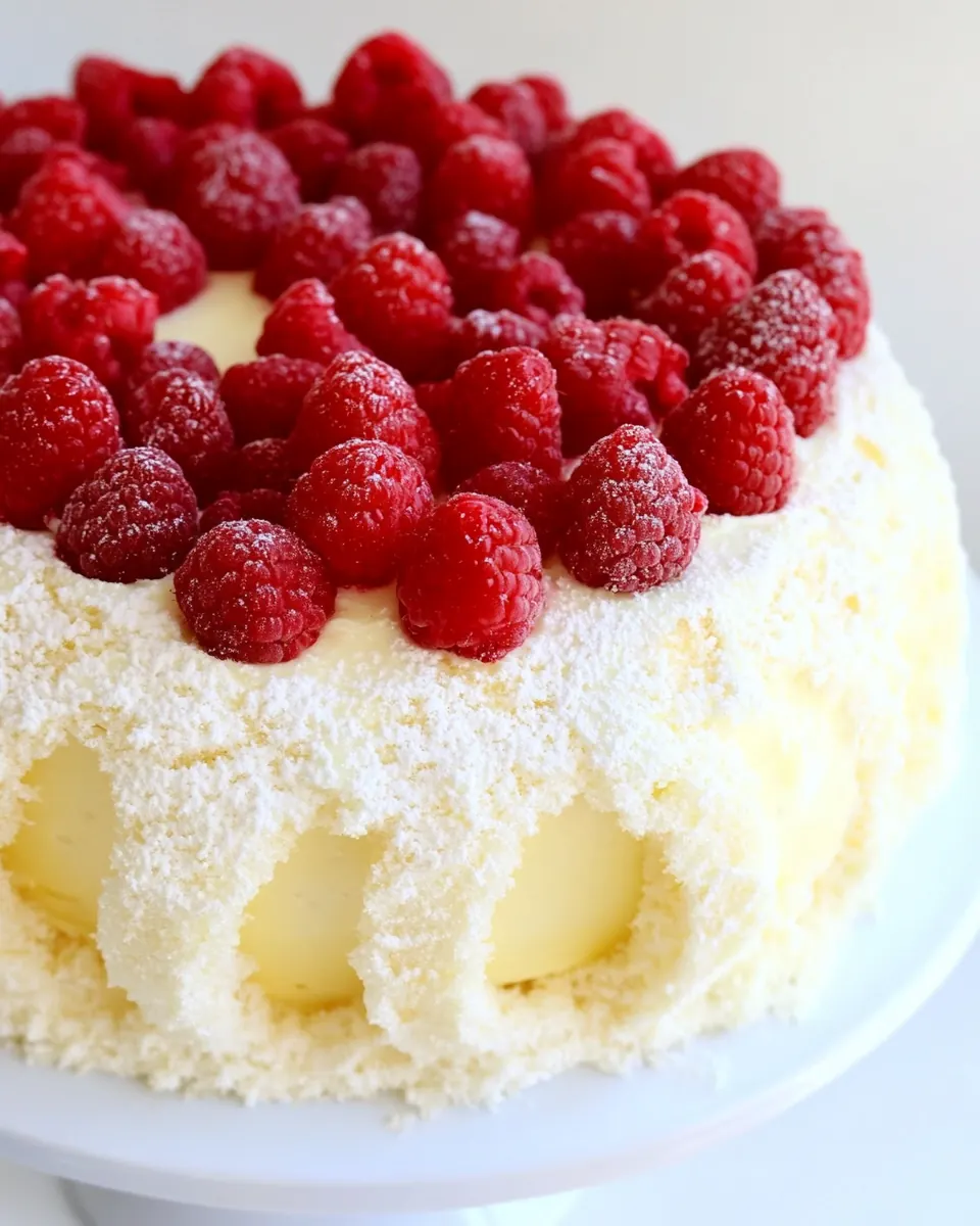 Lemon Angel Food Cake with Raspberries