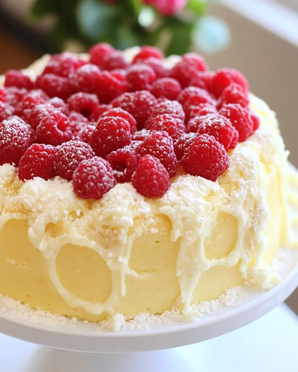Lemon Angel Food Cake with Raspberries
