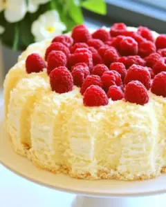 Lemon Angel Food Cake with Raspberries