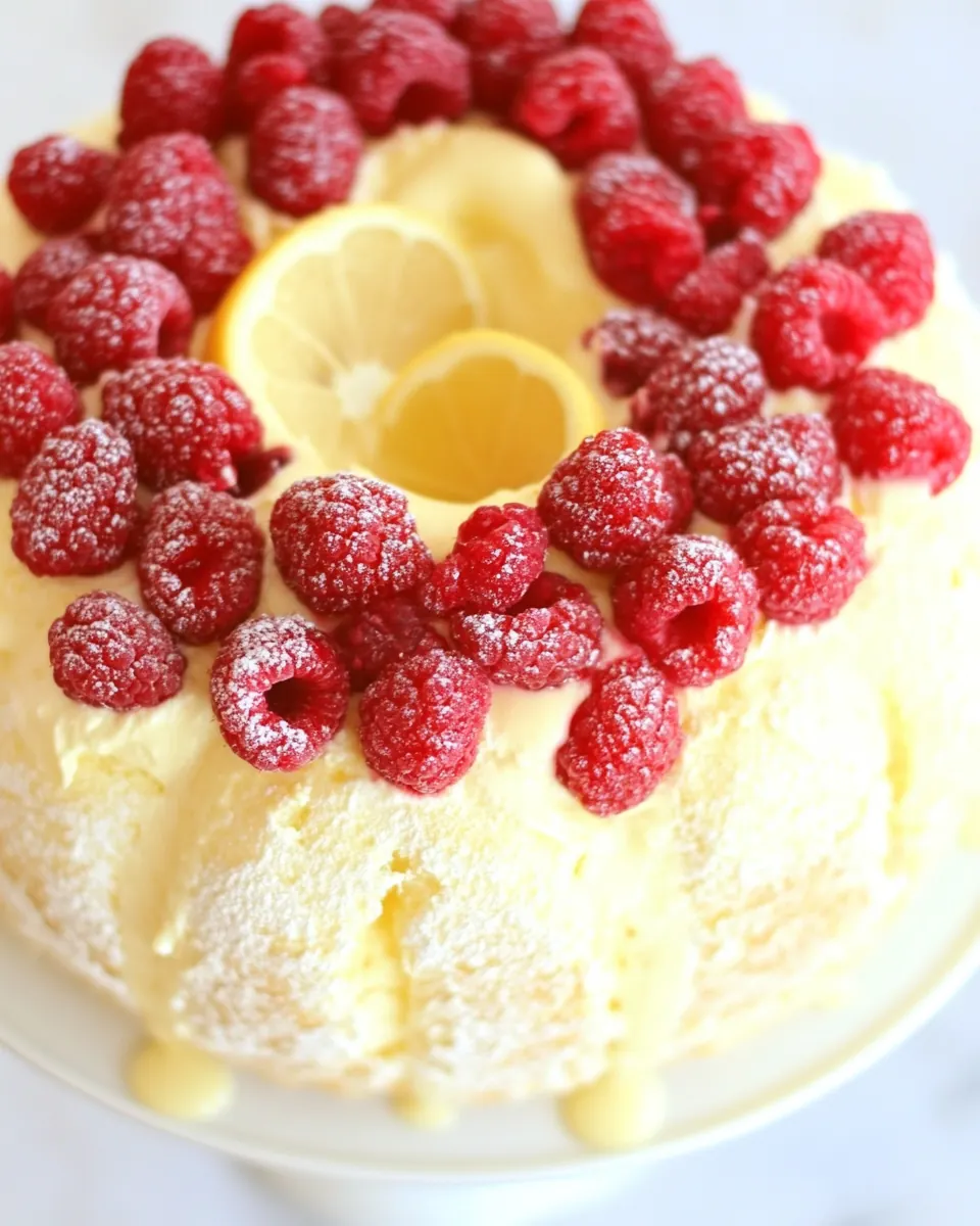 Lemon Angel Food Cake with Raspberries