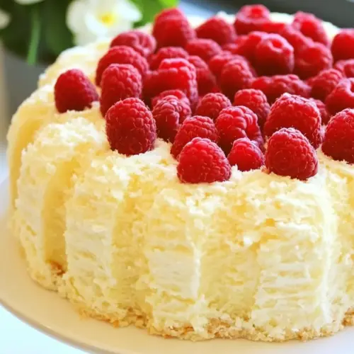 Lemon Angel Food Cake with Raspberries