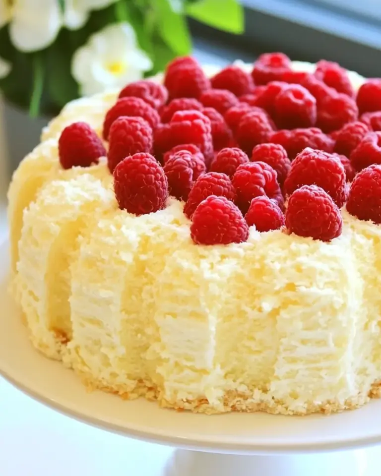 Lemon Angel Food Cake with Raspberries