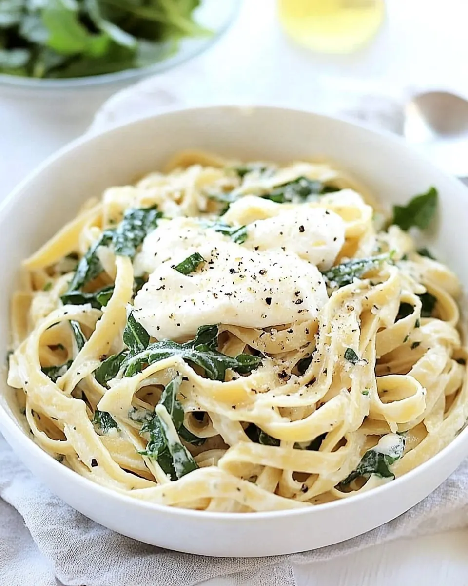 Lemon Arugula Pasta with Burrata