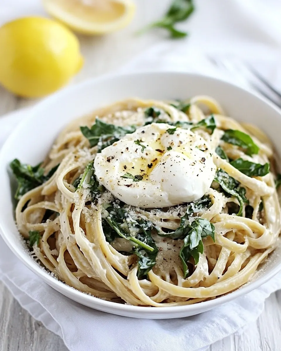 Lemon Arugula Pasta with Burrata