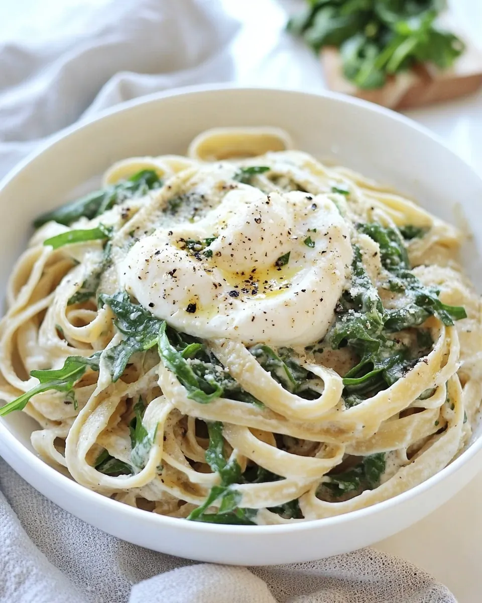 Lemon Arugula Pasta with Burrata