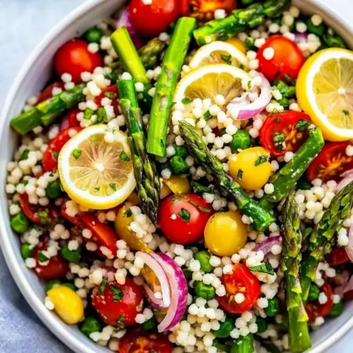 Lemon Asparagus Couscous Salad with Tomatoes