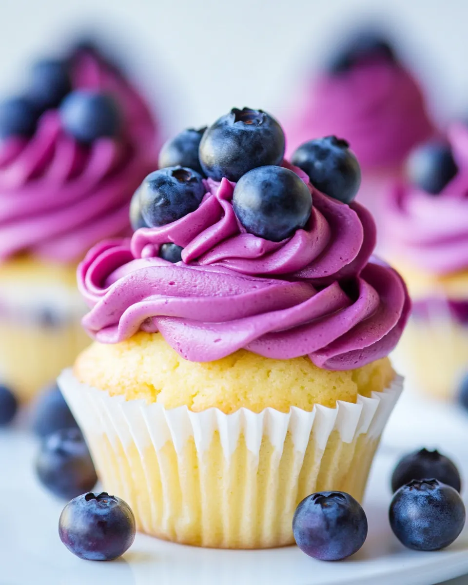 Lemon Cupcakes with Fresh Blueberry Buttercream