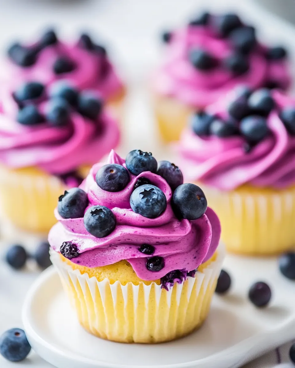 Lemon Cupcakes with Fresh Blueberry Buttercream