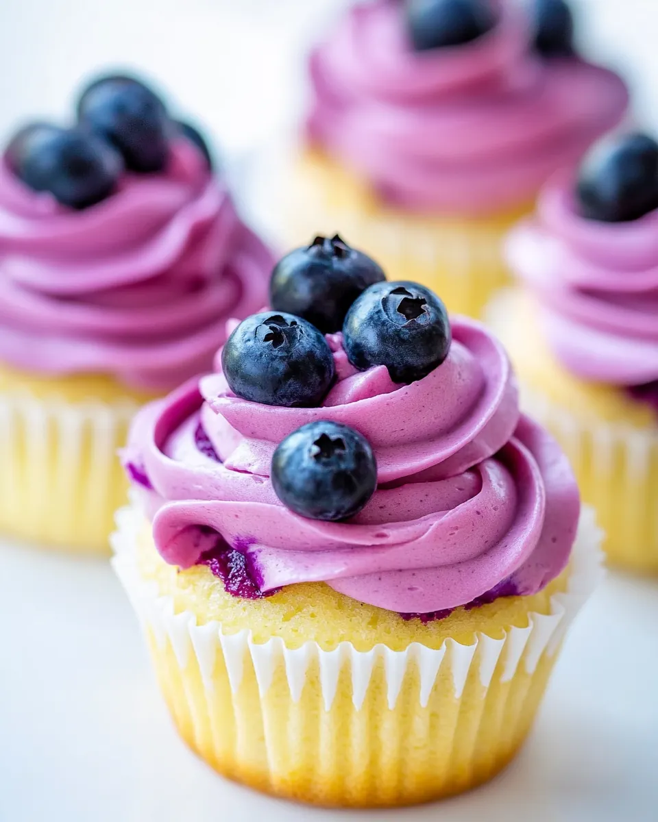 Lemon Cupcakes with Fresh Blueberry Buttercream