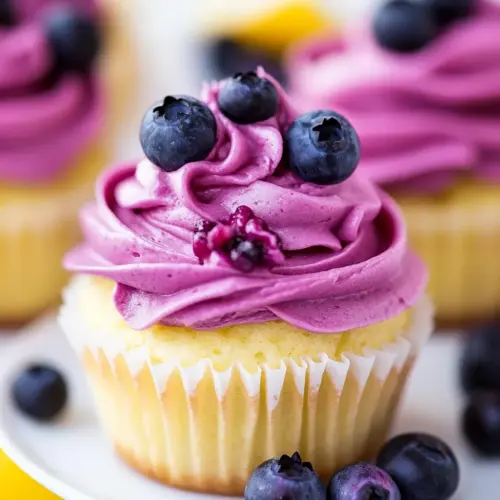 Lemon Cupcakes with Fresh Blueberry Buttercream