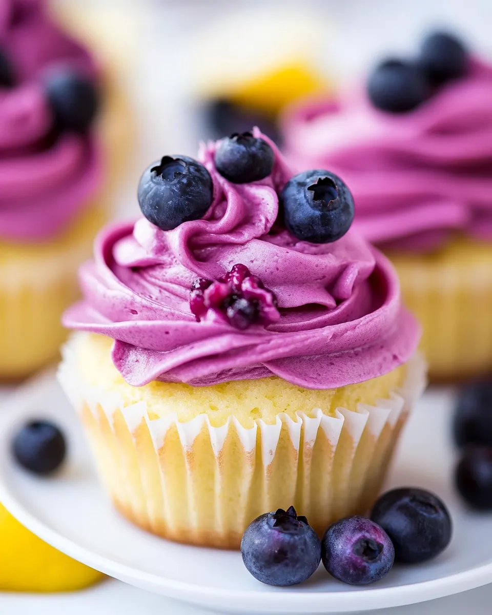 Lemon Cupcakes with Fresh Blueberry Buttercream