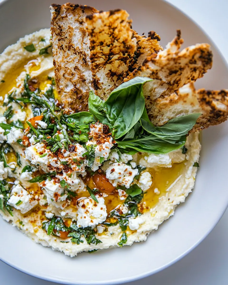 Lemon Feta Dip with Garlic Tomato Vinaigrette