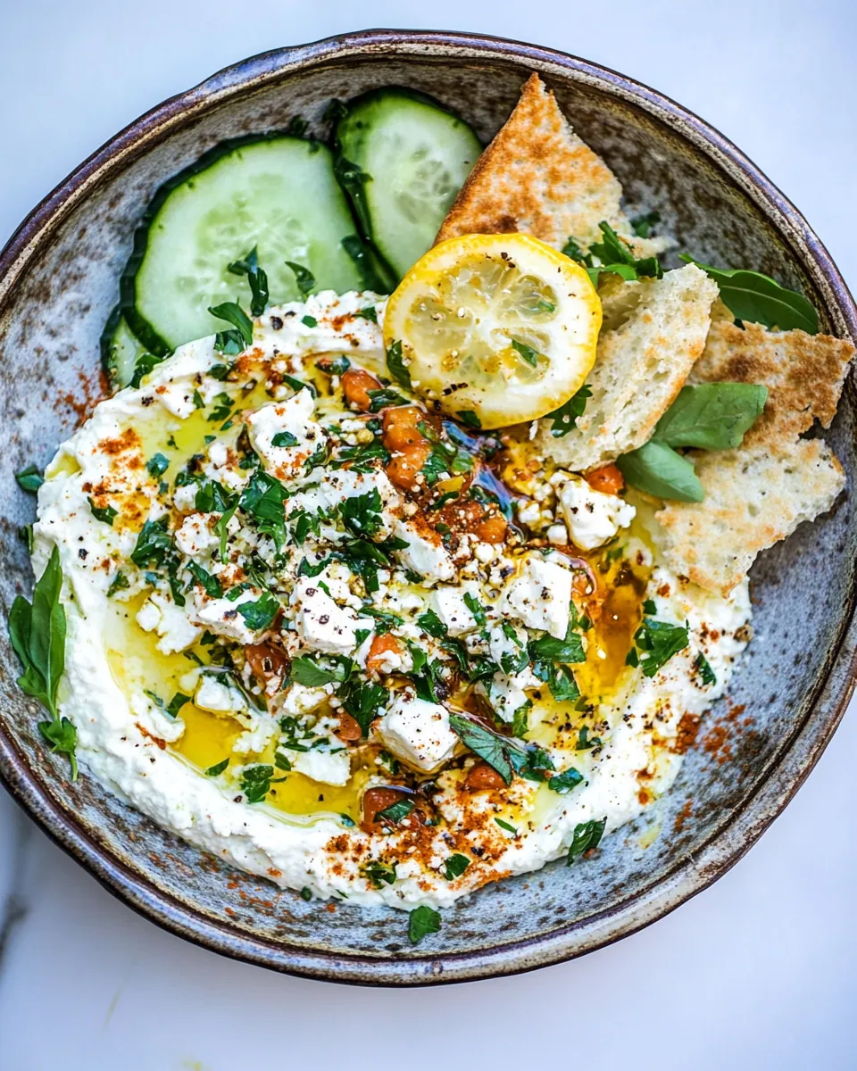 Lemon Feta Dip with Garlic Tomato Vinaigrette
