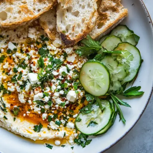 Lemon Feta Dip with Garlic Tomato Vinaigrette