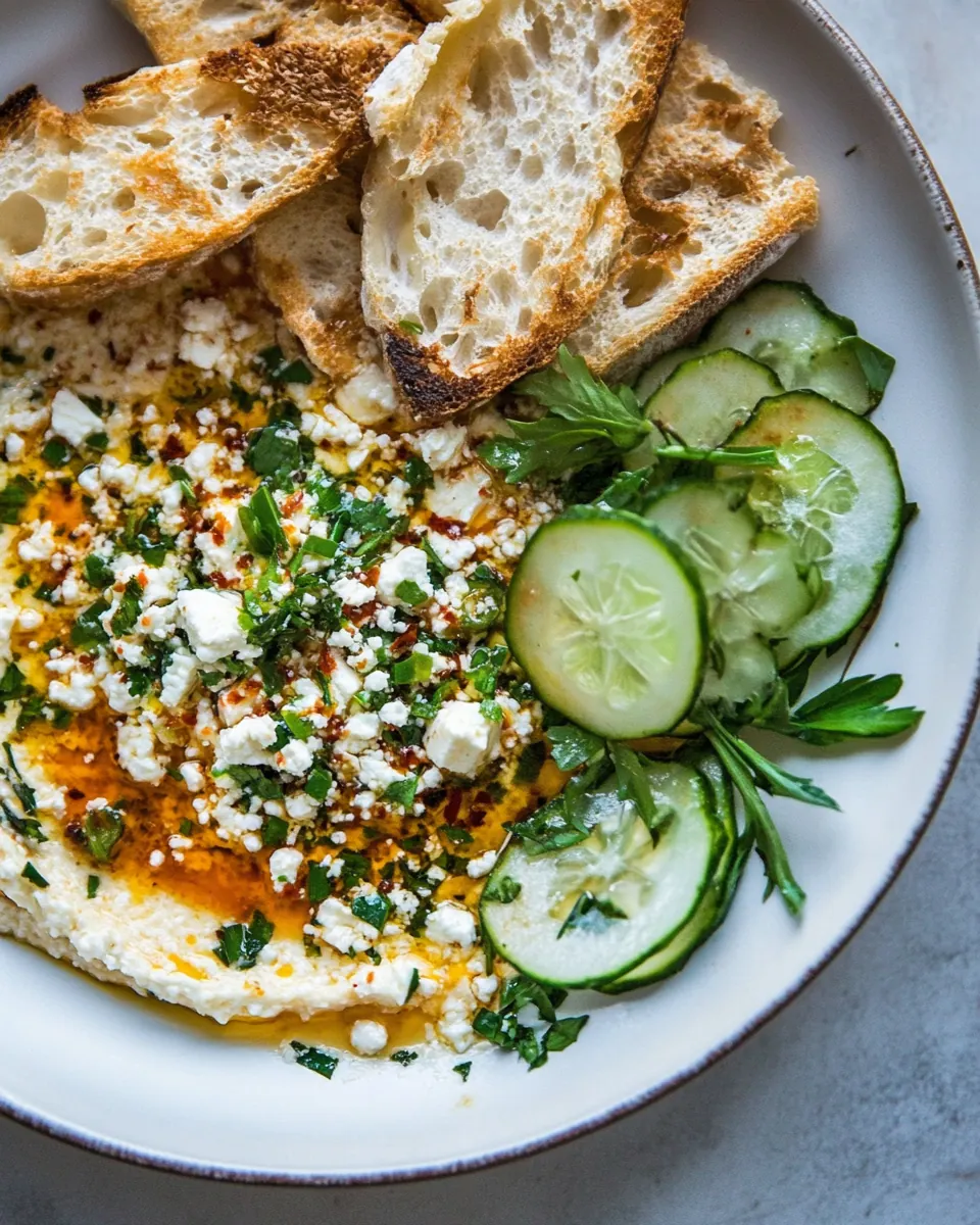 Lemon Feta Dip with Garlic Tomato Vinaigrette
