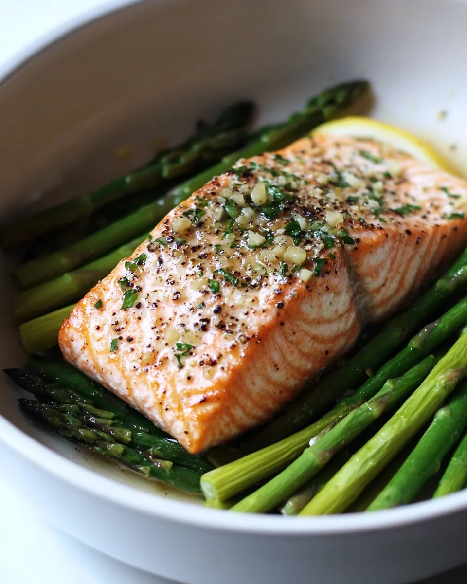 Lemon Garlic Pan Seared Salmon and Asparagus